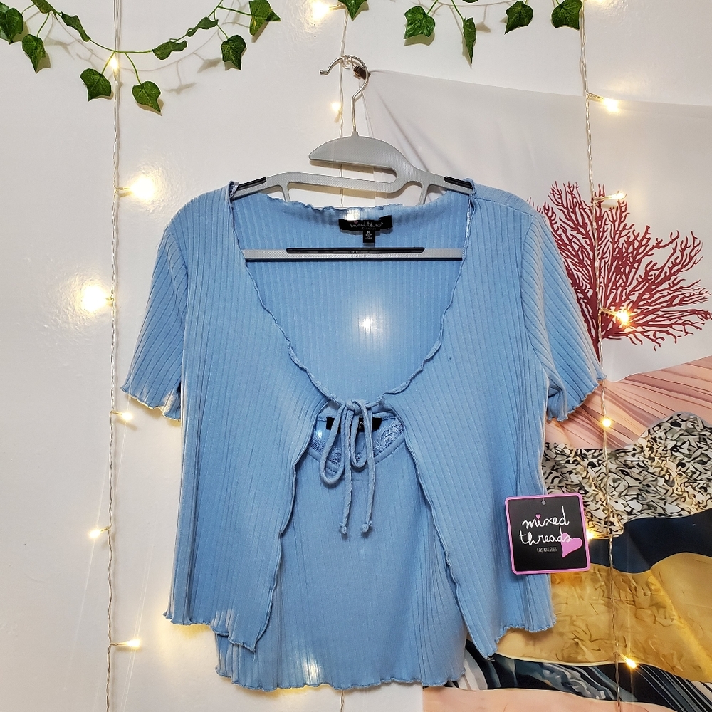 Tie-Front Short Sleeve Cardigan & Cami Tank